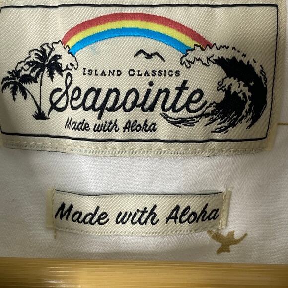 Seapointe Island Classics White Short Sleeve Bird Print Button Up Shirt  XL New - Picture 7 of 10